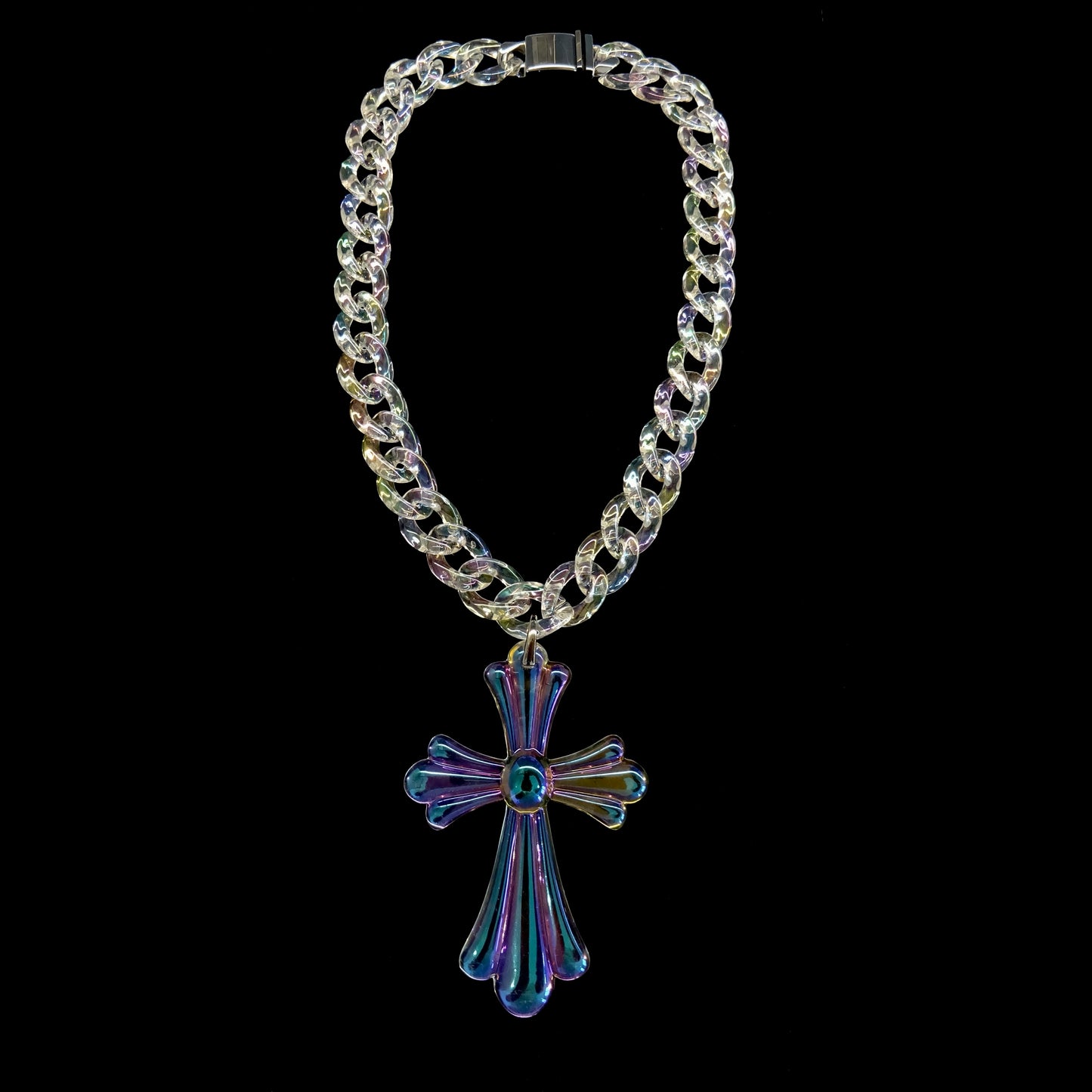 Iridescent Cross Pendant & Chain Set