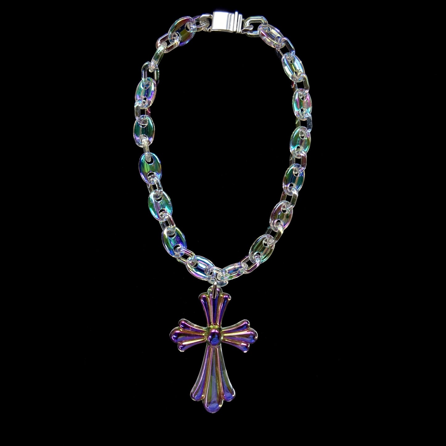 Iridescent Cross Pendant & Chain Set