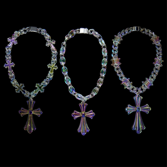 Iridescent Cross Pendant & Chain Set